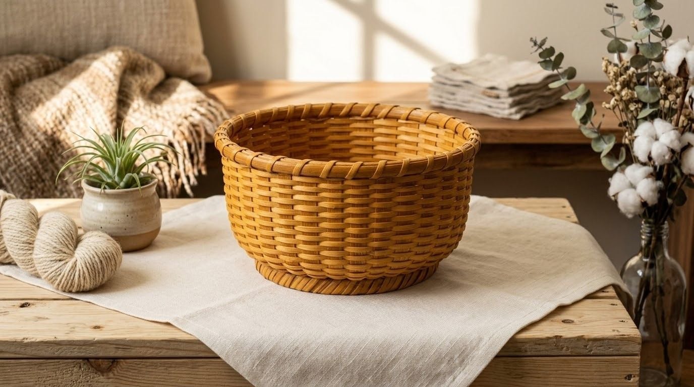 1974 John McAdams Signed Handwoven Basket 11” Vintage Folk Art Indiana Basket 1