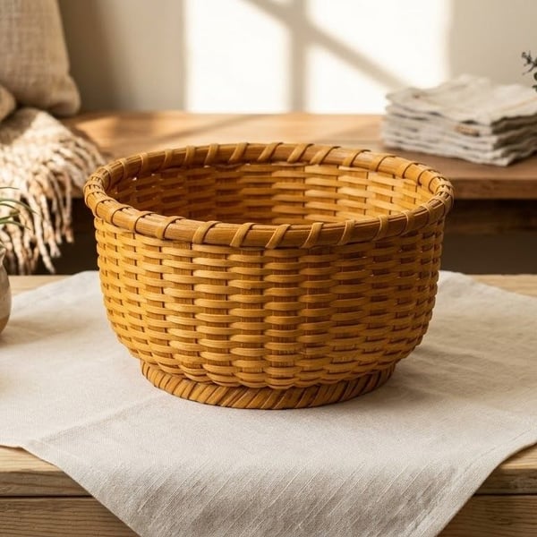 1974 John McAdams Signed Handwoven Basket 11” Vintage Folk Art Indiana Basket
