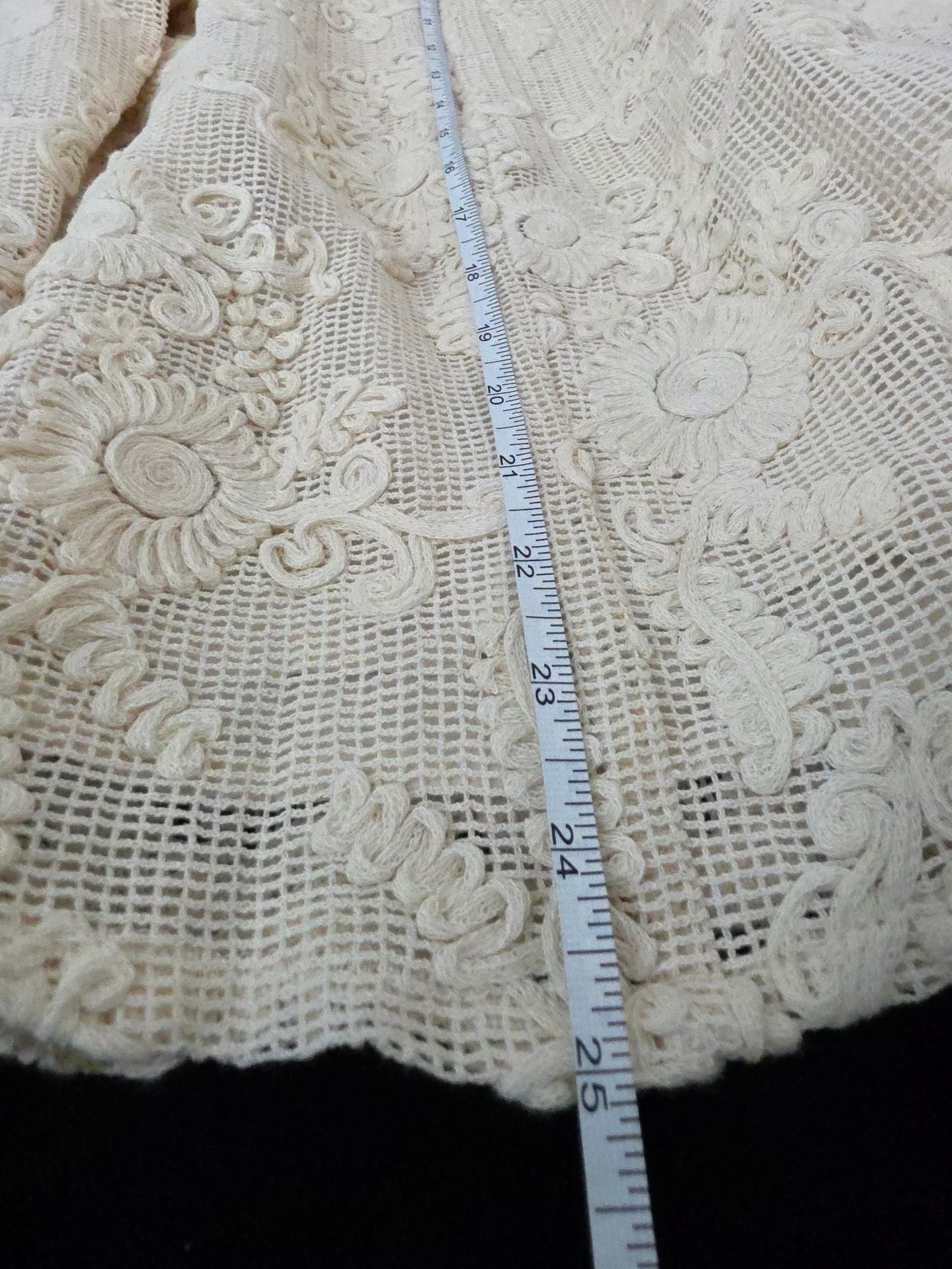 Just Me Lace Mini Dress Ivory Cream 3D Floral Crochet Straps Skater Fit Flare, Small 8