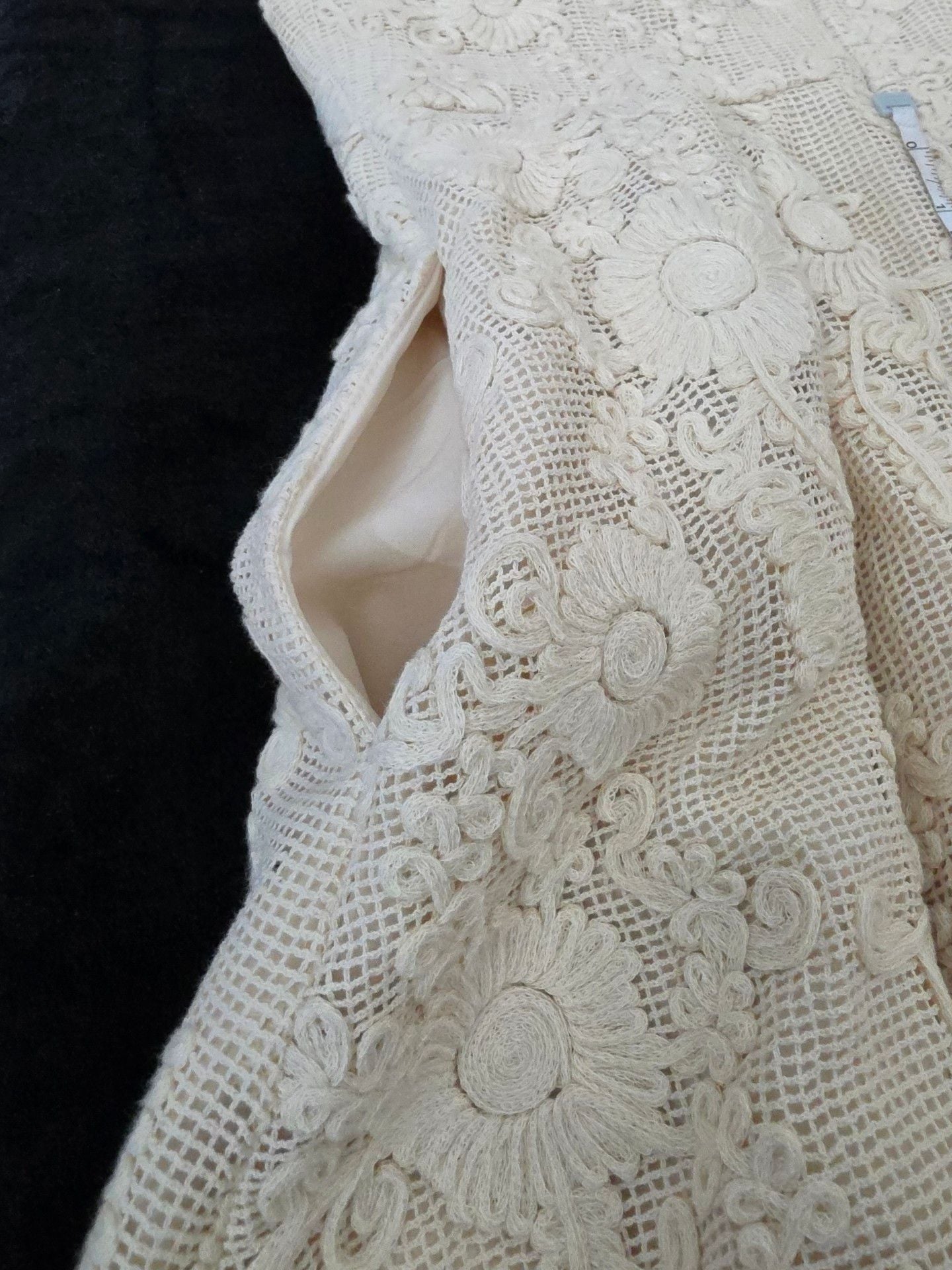 Just Me Lace Mini Dress Ivory Cream 3D Floral Crochet Straps Skater Fit Flare, Small 9