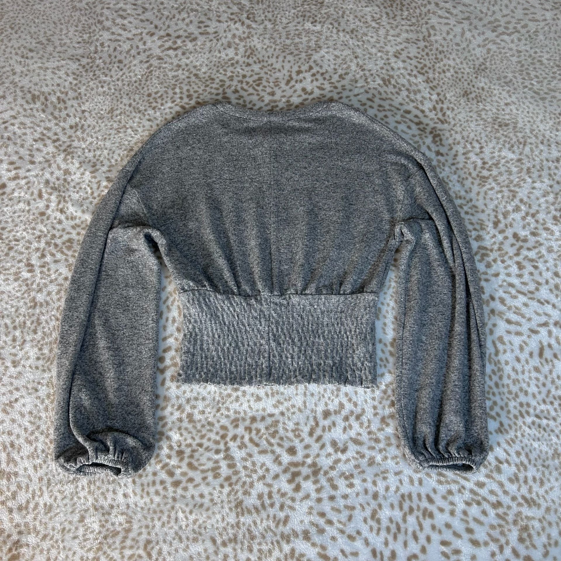Zara Gray Bubble Sleeve Top Size S Smocked Waist Sweater 8