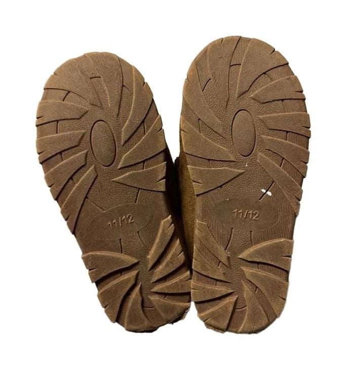 Toddler Brown Moccasin Slippers Size 11/12 Plaid Lining 3