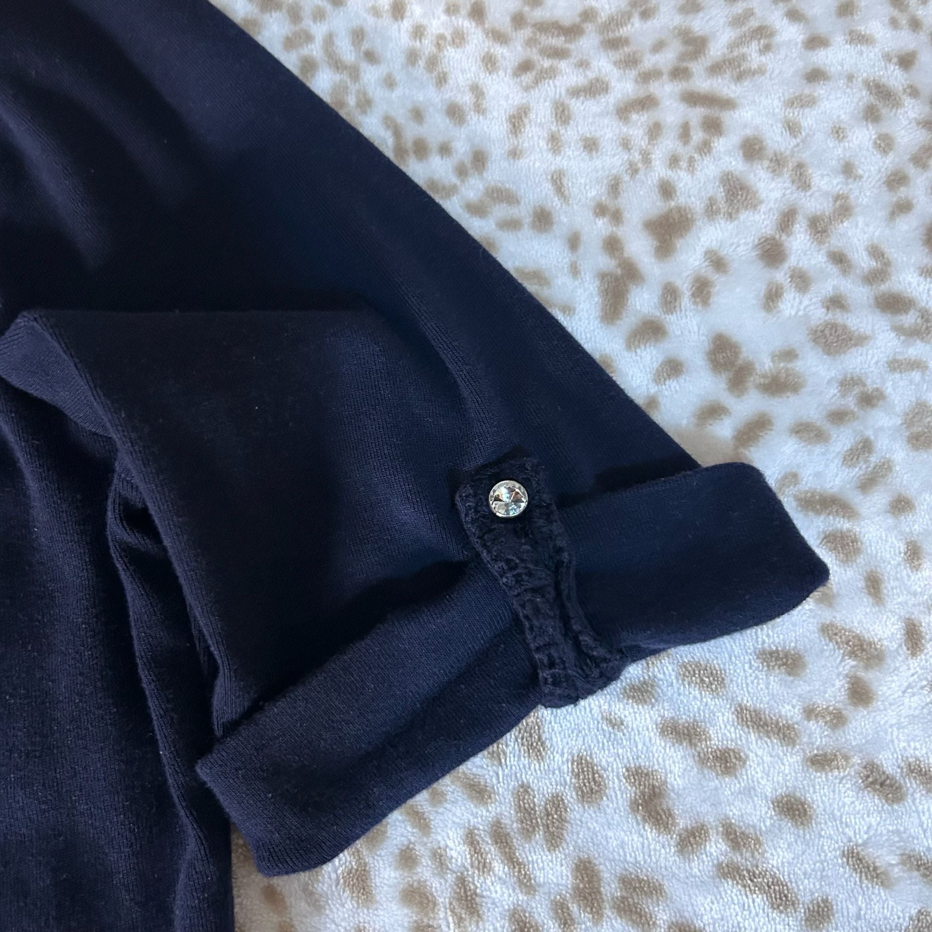 Karen Scott Embellished Neckline 3/4 Sleeve Top Size L Navy 5