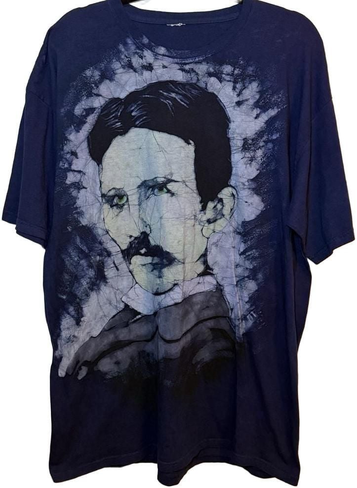 Nikola Tesla Vintage Portrait Graphic T-Shirt Blue 2