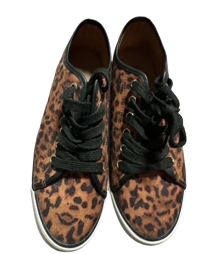JustFab Cheetah Print Lace Up Sneakers Brown Black Canvas 2