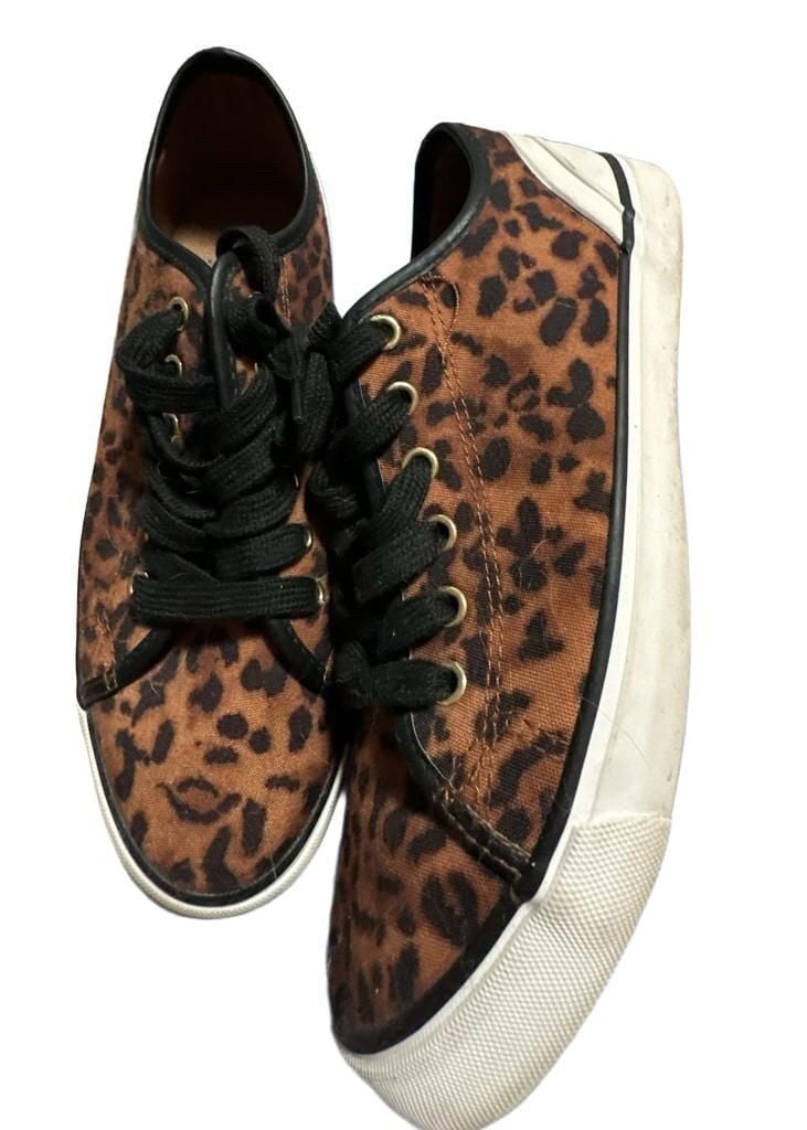 JustFab Cheetah Print Lace Up Sneakers Brown Black Canvas 3