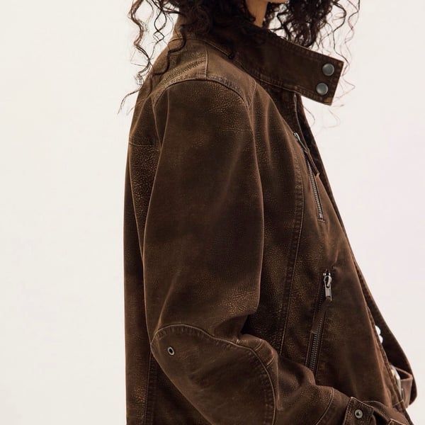 Free People We The Free Jesse Vegan Suede Jacket Brown Size Large NWT