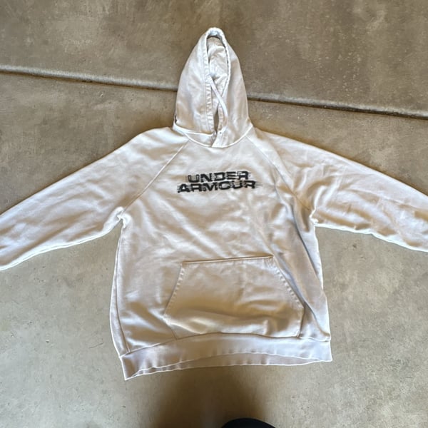 Under Armour Glitch Logo Hoodie Size L White Graphic Pullover Sweatshirt