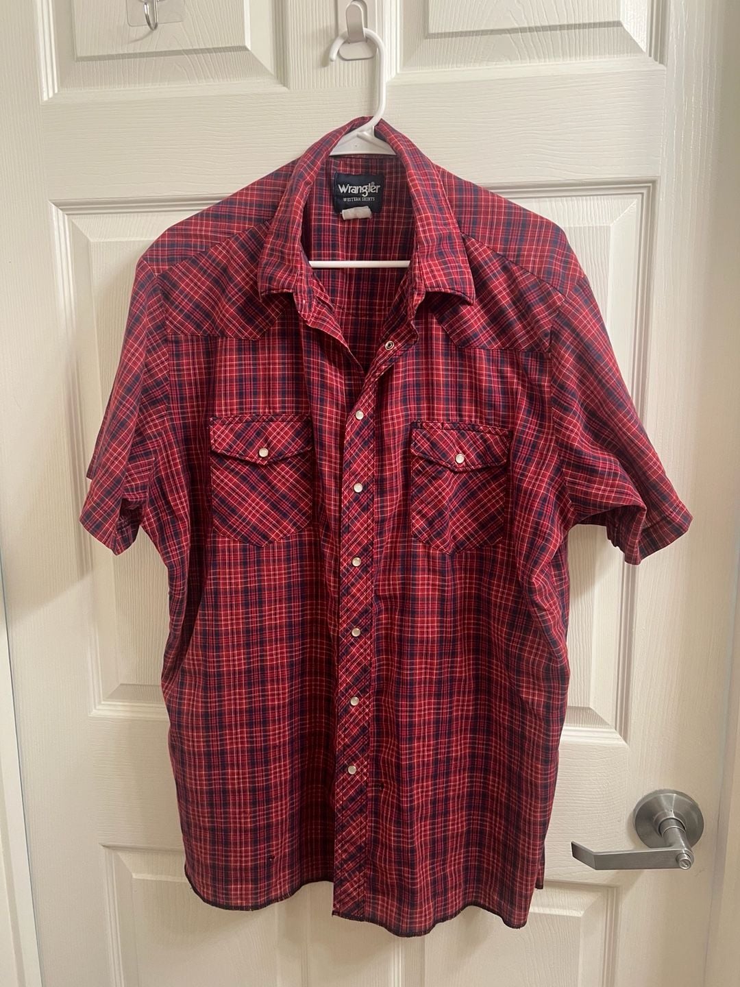 Wrangler Western Shirt Vintage Red Plaid Short Sleeve Farmer Country 2