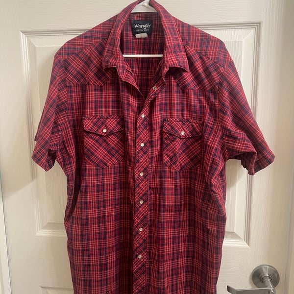 Wrangler Western Shirt Vintage Red Plaid Short Sleeve Farmer Country