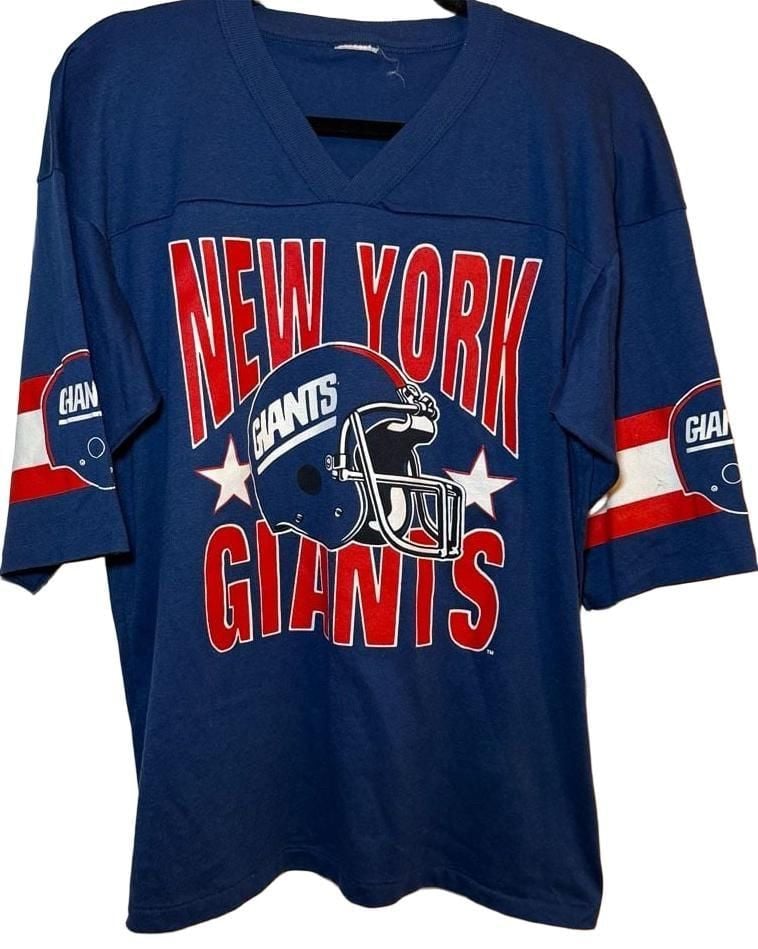 Vintage NFL New York Giants Graphic V-Neck T-Shirt Blue 2