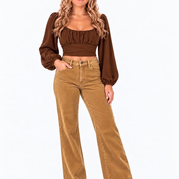 Pie In The Sky Crop Top Size L Brown