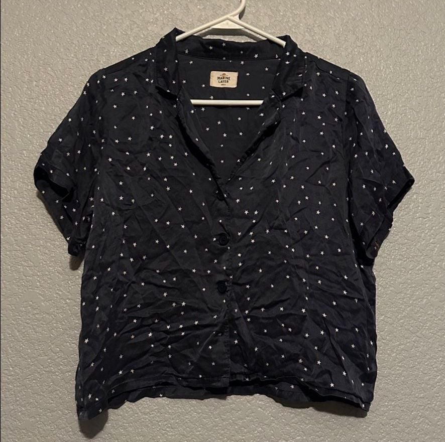 Marine Layer Silk Star Print Pajama Shirt Size Small 3