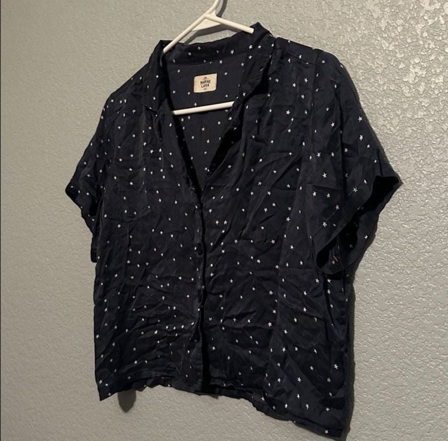 Marine Layer Silk Star Print Pajama Shirt Size Small 4