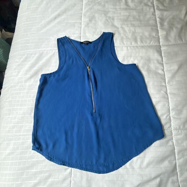 Ambiance Sleeveless Zip Front Blouse Size S Blue