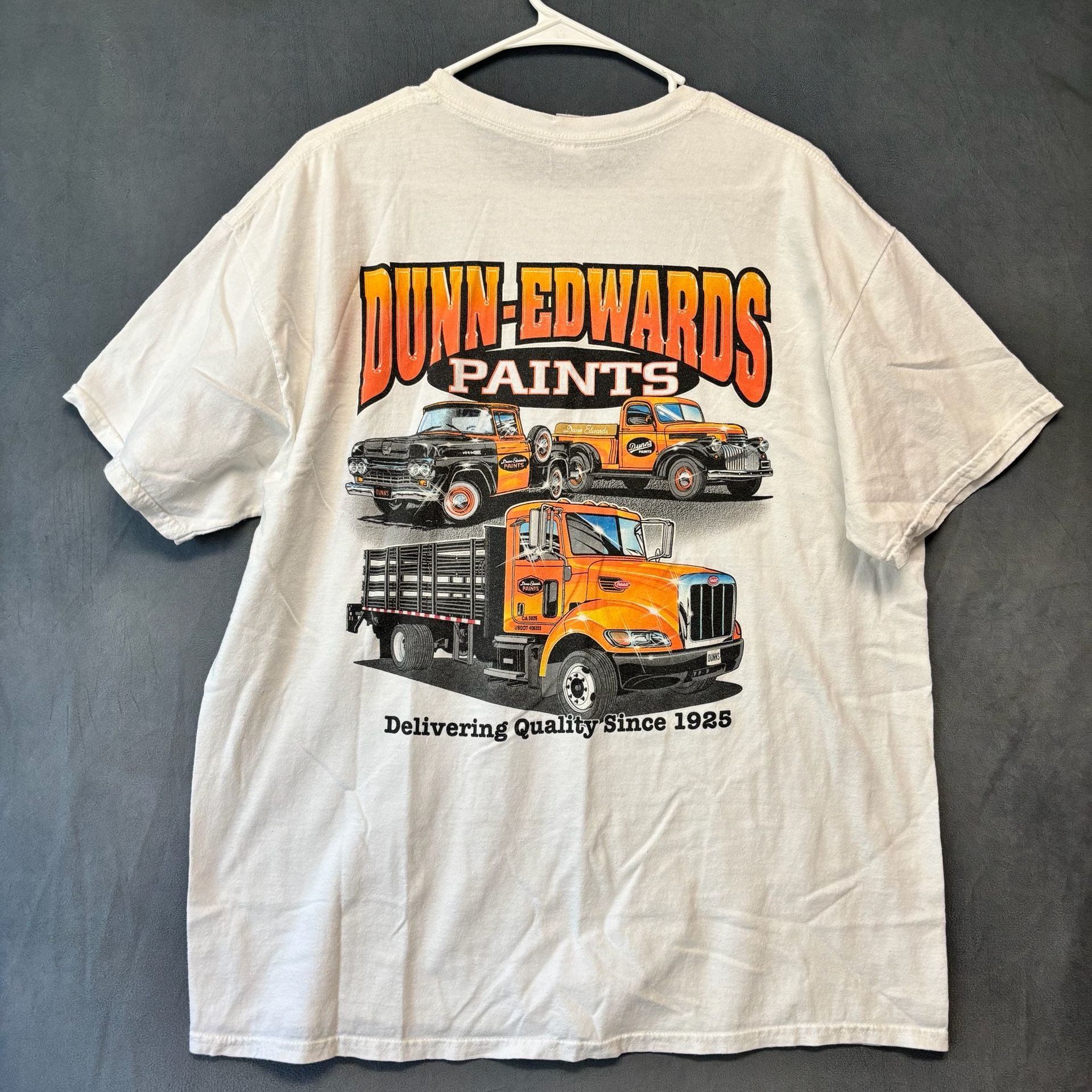 Vintage 90s Dunn-Edwards Paints Hot Rod Car Shirt XL 23x28.5 White back Hit 10