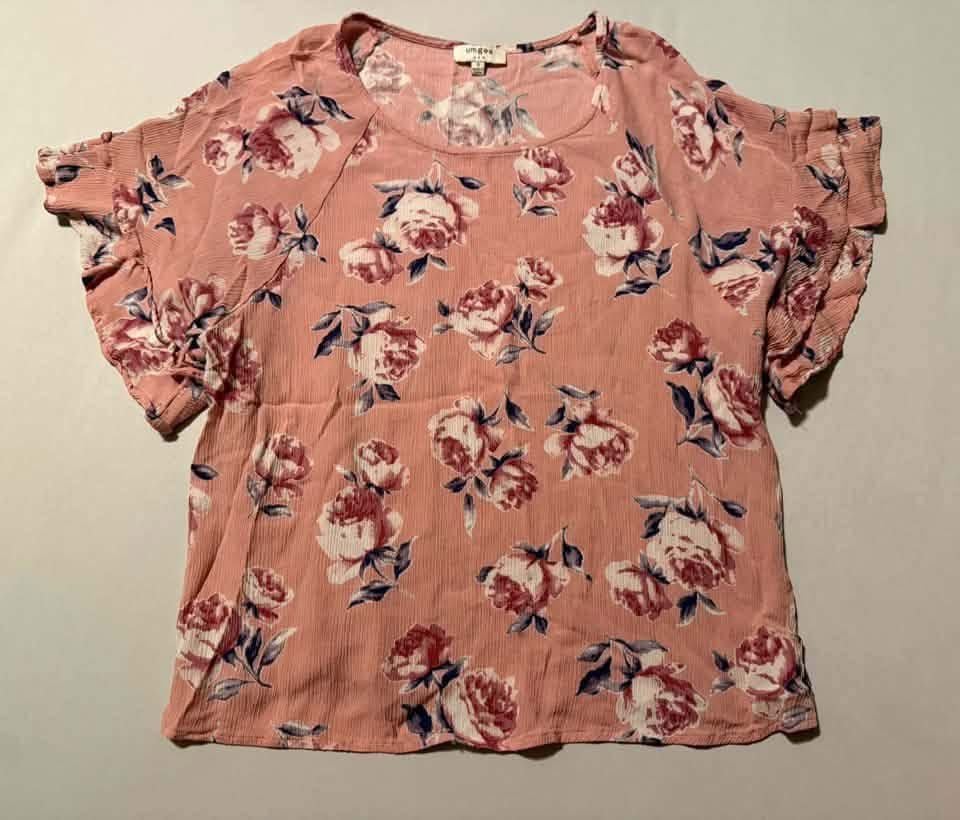 Umgee Floral Blouse Size S Pink Ruffle Sleeves 2