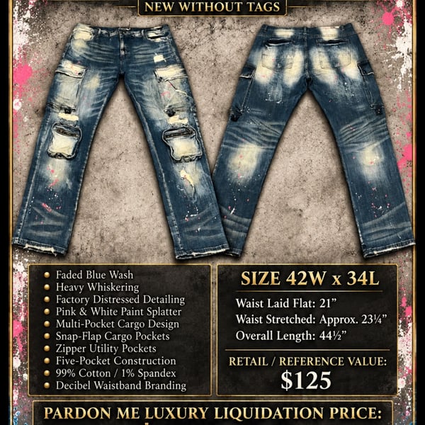 Decibel Distressed Paint Splatter Cargo Denim Jeans Paint