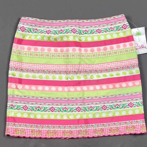 Lilly Pulitzer Flirty Skirt Size 12 Multi Ribbon Stripe Scallop Hem NWT
