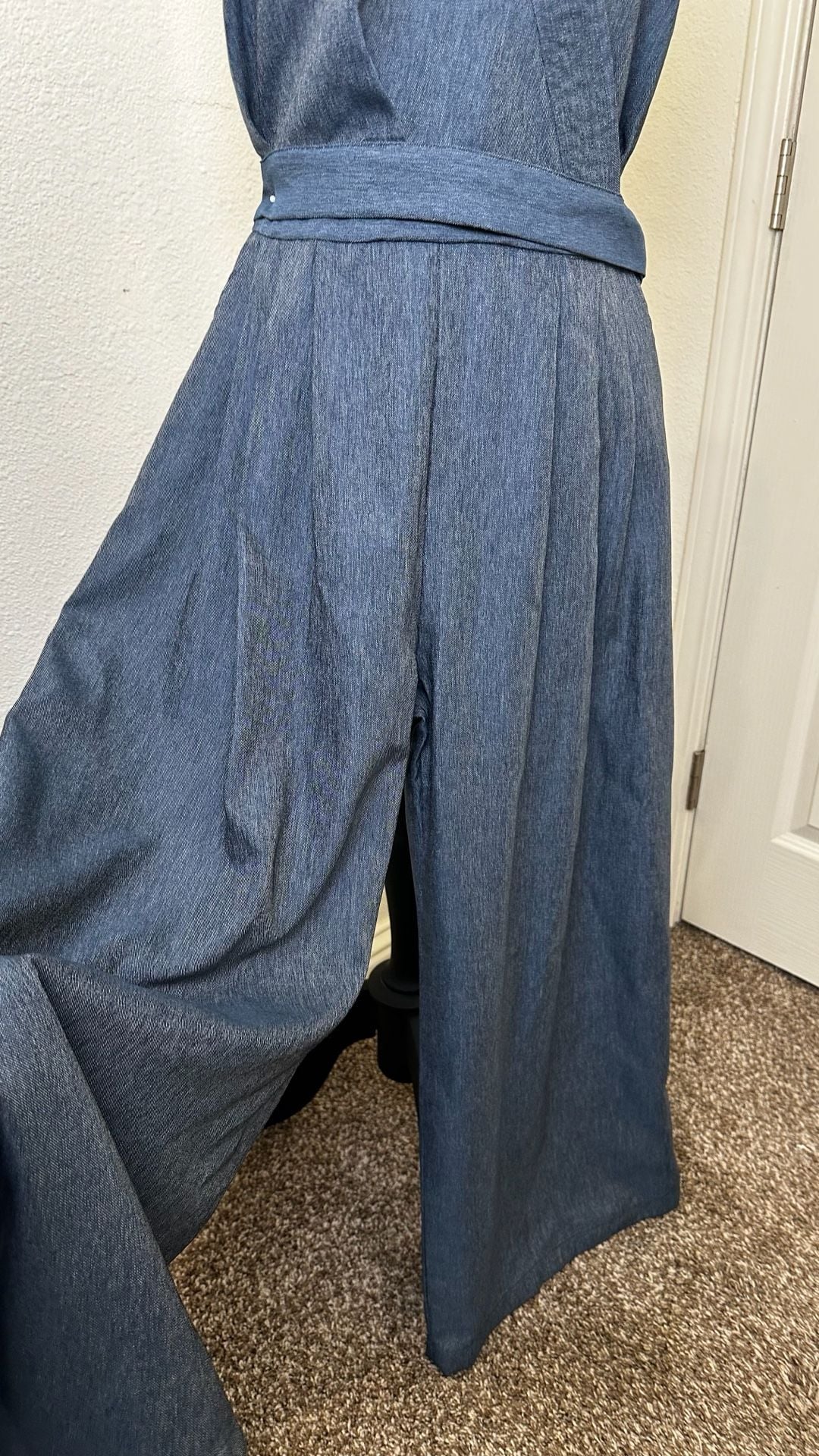DAZY Halter Jumpsuit Size S Blue Denim Wrap V-Neck Sleeveless 4
