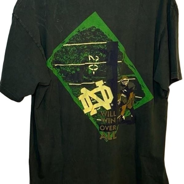 Vintage 90s Champion Notre Dame Fighting Irish Football Green T-Shirt XL