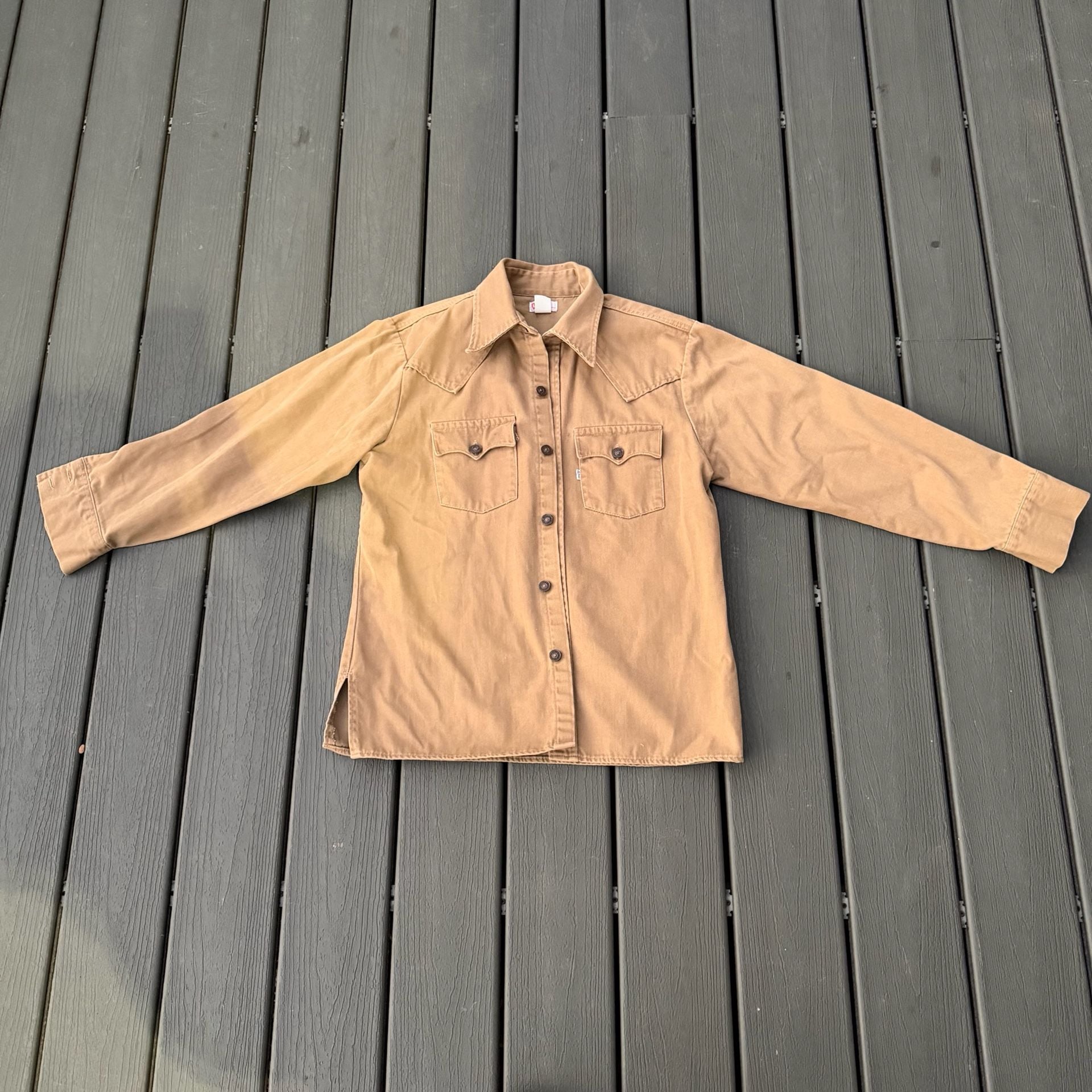 Vintage 70's Levis Two Pocket White Tab Western Barn Style Basic Button Up Shirt 3