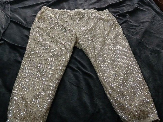 LOFT Sequin Jogger Pants XL Silver 2
