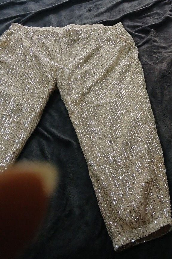 LOFT Sequin Jogger Pants XL Silver 3