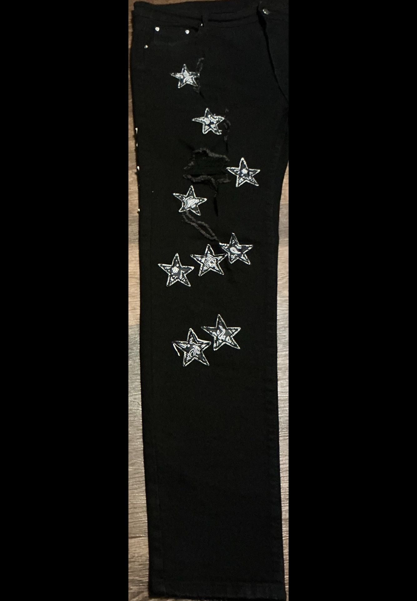 Watson Paisley Star Patch Distressed Black Denim Jeans 5