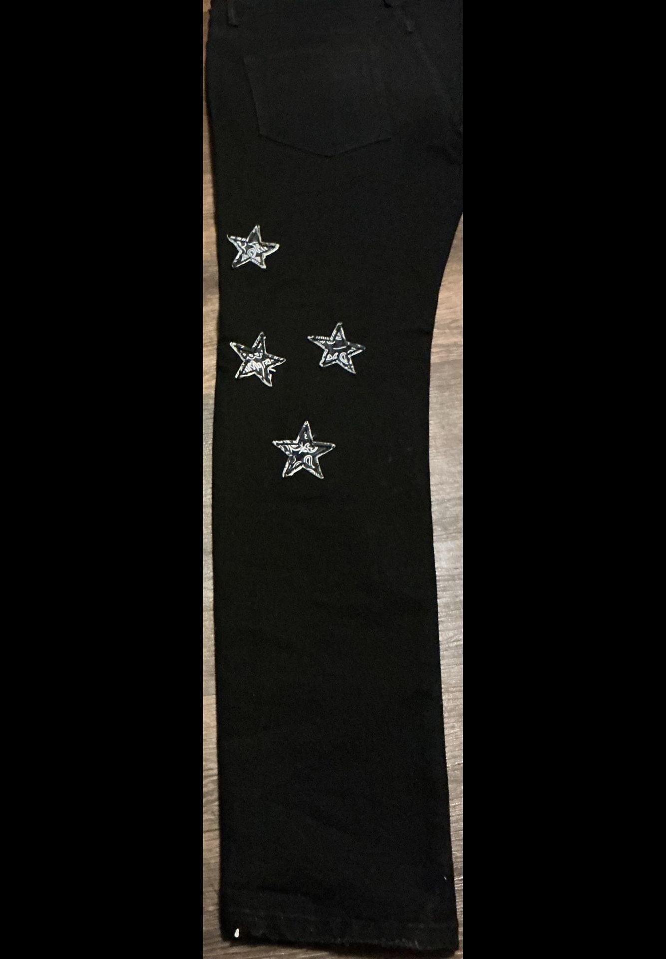 Watson Paisley Star Patch Distressed Black Denim Jeans 9