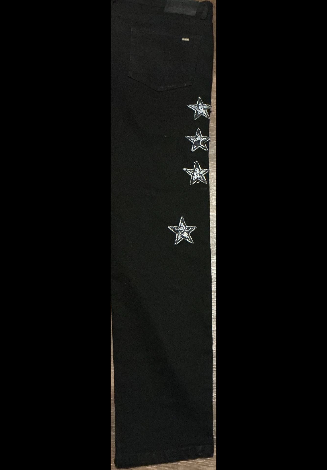 Watson Paisley Star Patch Distressed Black Denim Jeans 10