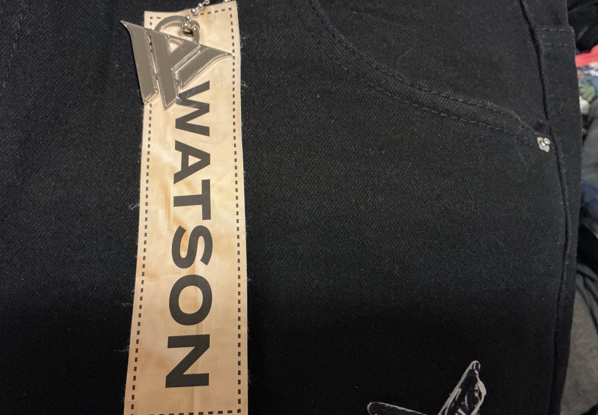 Watson Paisley Star Patch Distressed Black Denim Jeans 15