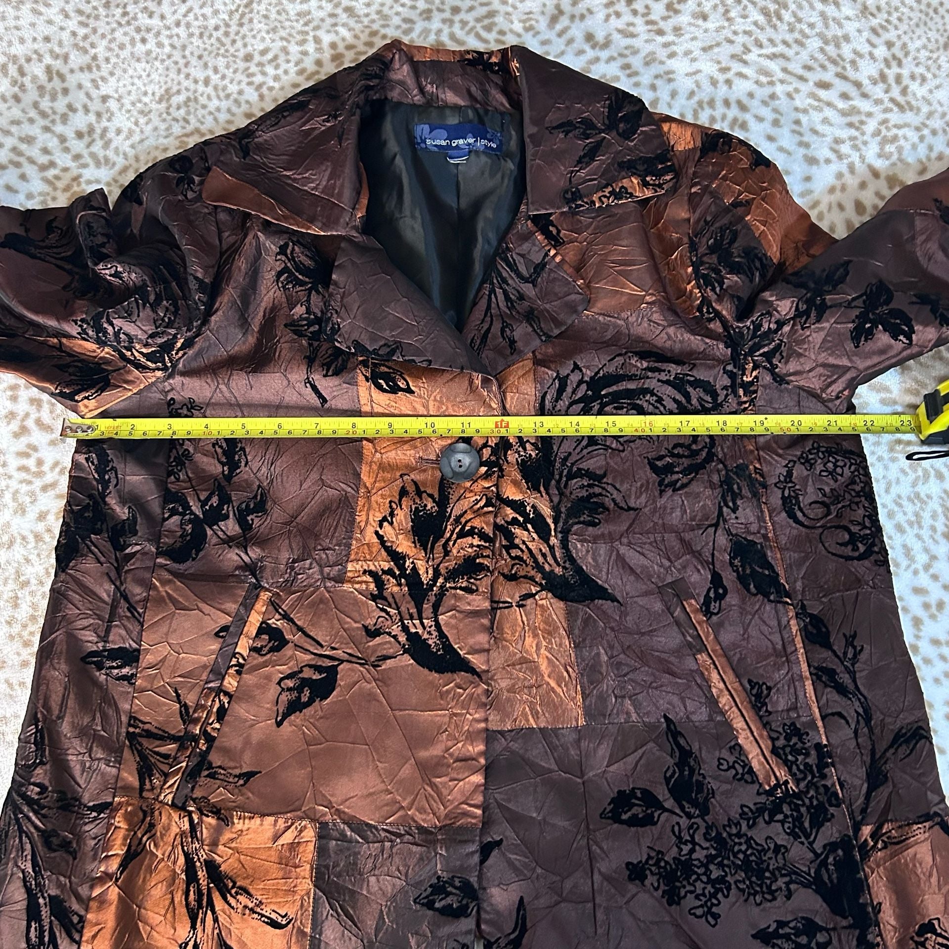 Susan Graver Copper Crinkle Flocked Floral Jacket 5