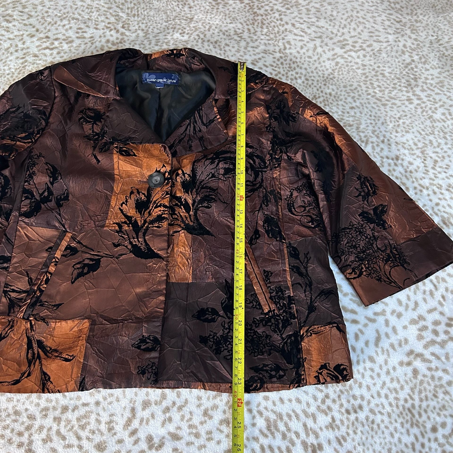Susan Graver Copper Crinkle Flocked Floral Jacket 6
