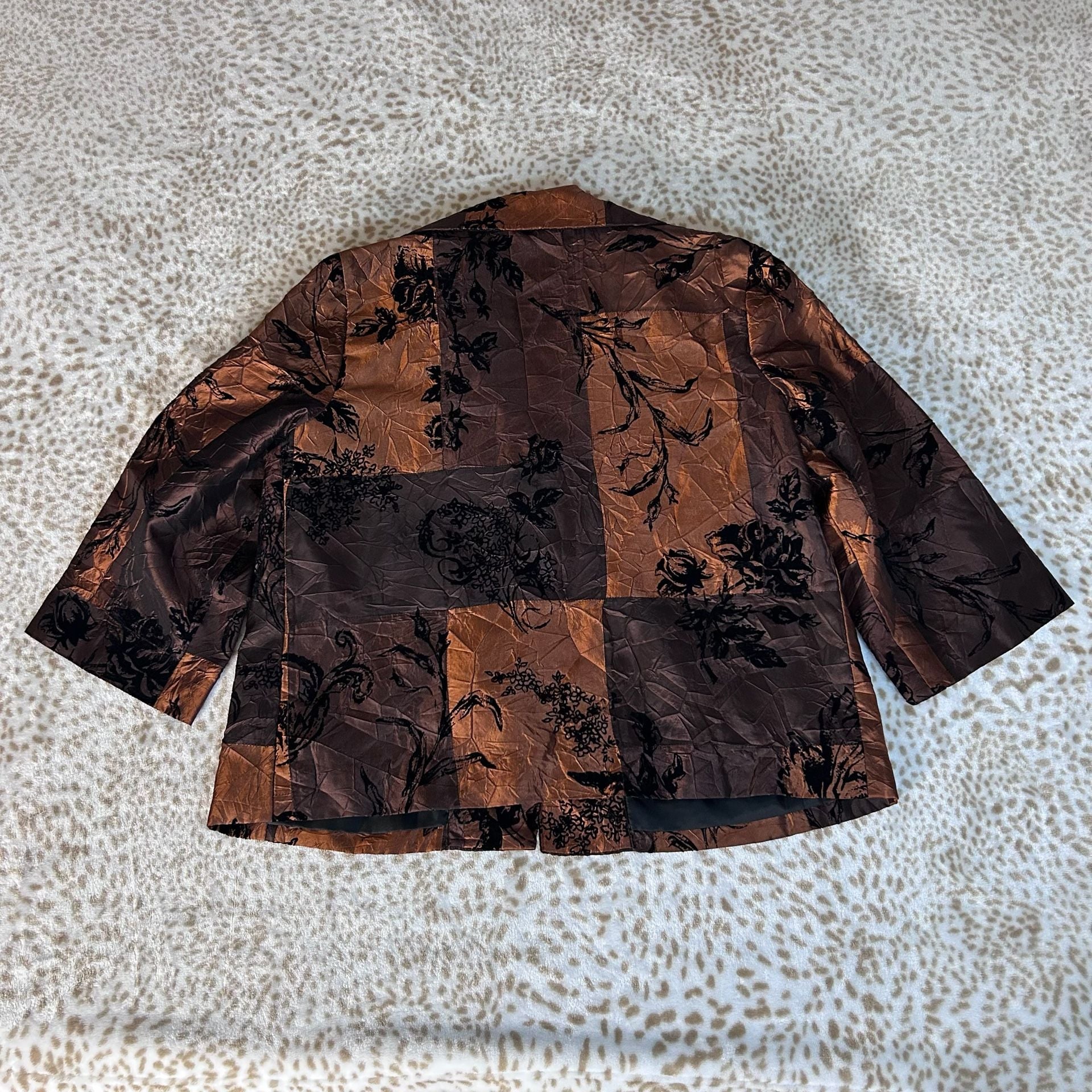 Susan Graver Copper Crinkle Flocked Floral Jacket 9