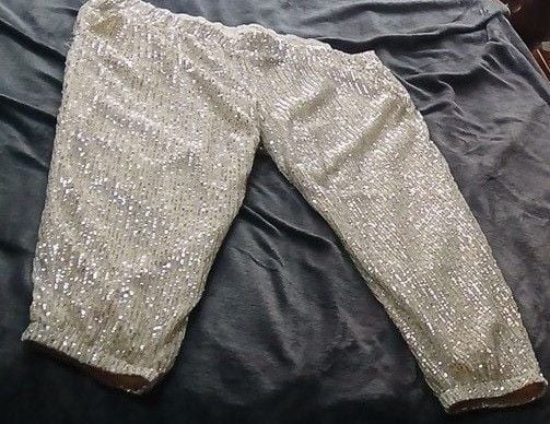 LOFT Sequin Jogger Pants XL Silver 4