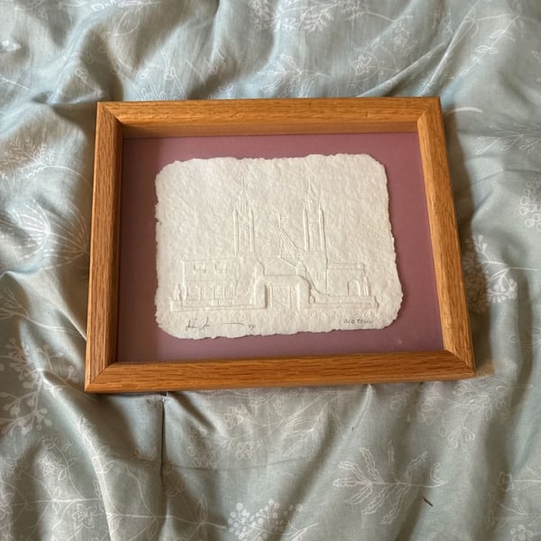 John Saunders Signed Embossed Paper Art Old Town Church Framed