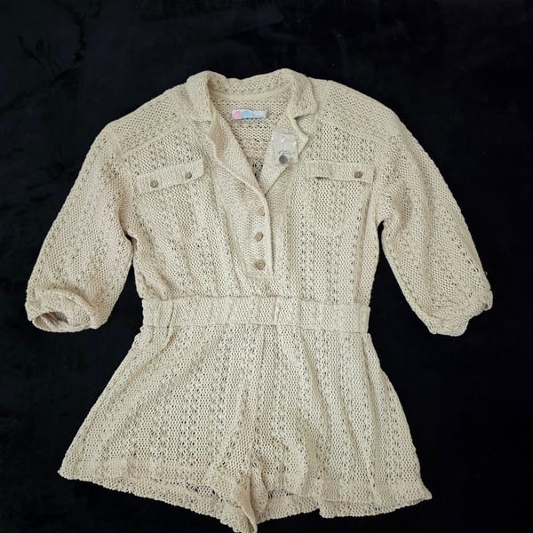 Free People FP Beach Ryan Crochet Knit Romper Swim Coverup Cream Beige XS