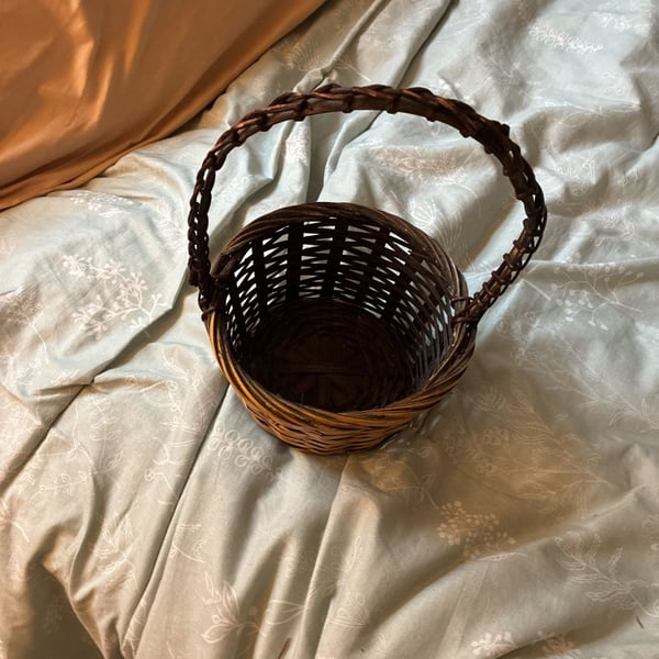 Handwoven Wicker Gathering Basket with Arched Handle Brown