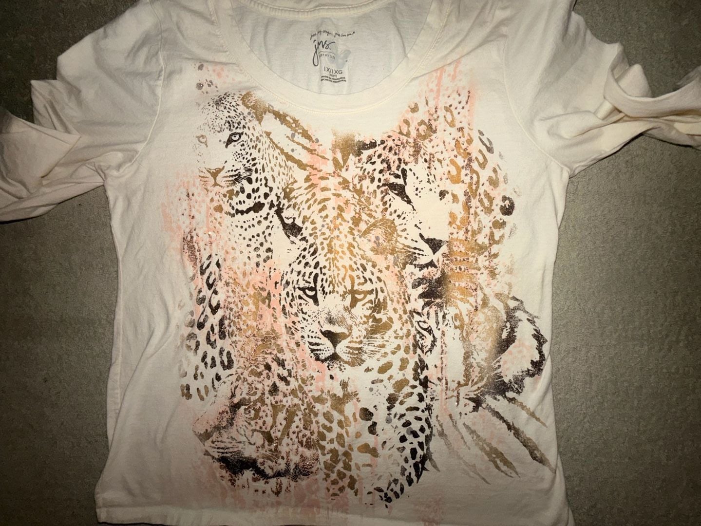JMS Leopard Print Graphic Tee Size 1X/XG Cream Long Sleeve Top Y2K Style  7