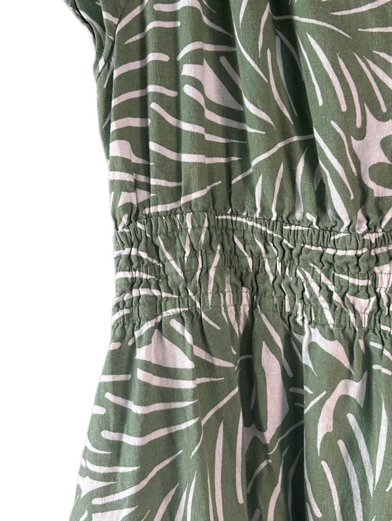 Nicole Miller New York Midi Dress Size L Green Leaf Print Smocked 4