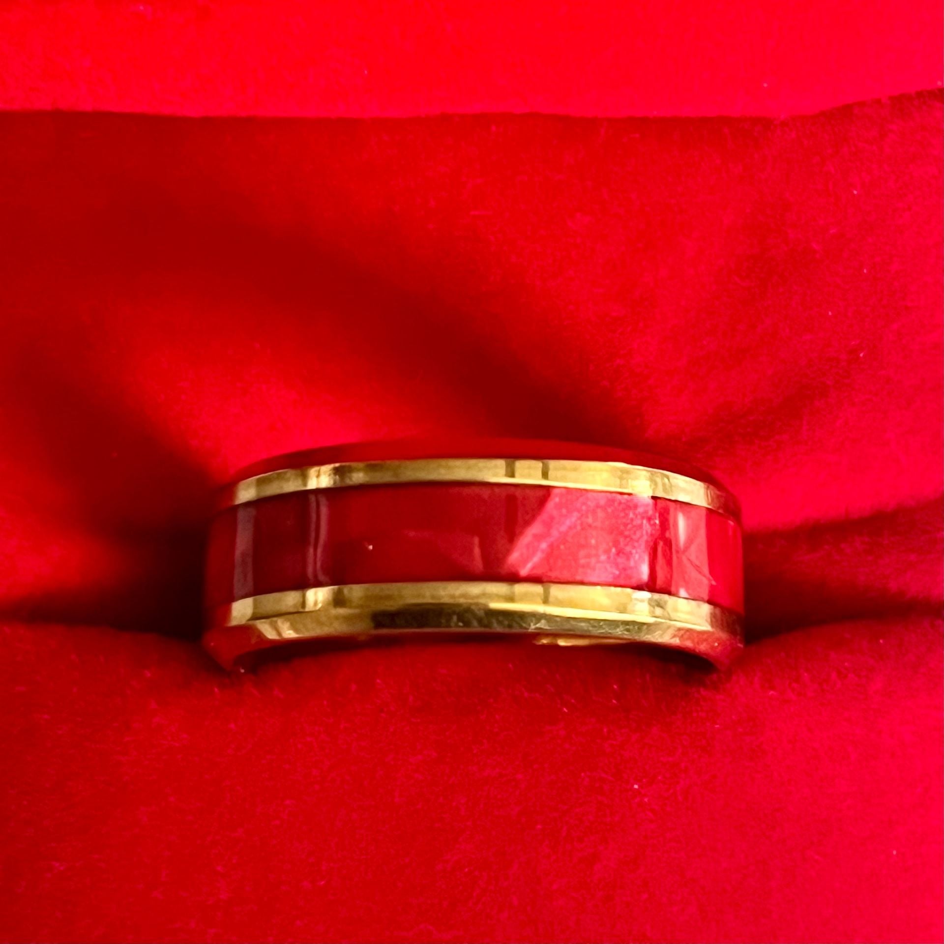 Tungsten Gold Titanium Steel Red Resin Inlay Polished Finish 8mm Ring Size 9 Unisex 2