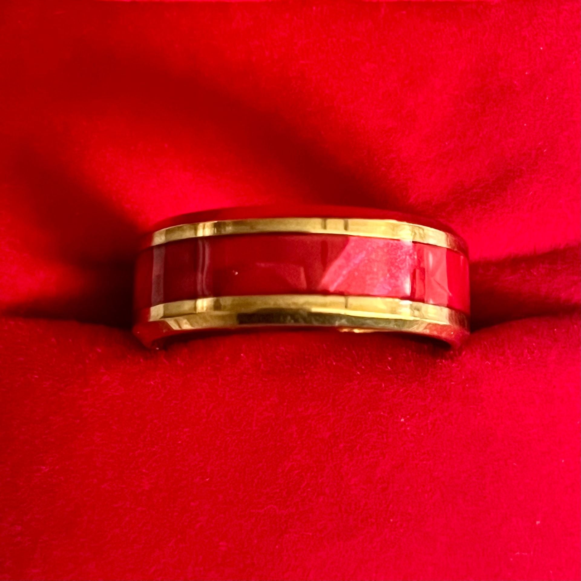 Tungsten Gold Titanium Steel Red Resin Inlay Polished Finish 8mm Ring Size 9 Unisex 3
