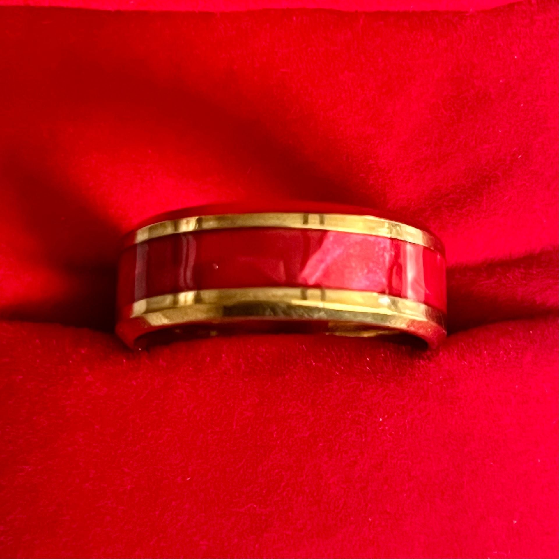 Tungsten Gold Titanium Steel Red Resin Inlay Polished Finish 8mm Ring Size 9 Unisex 4