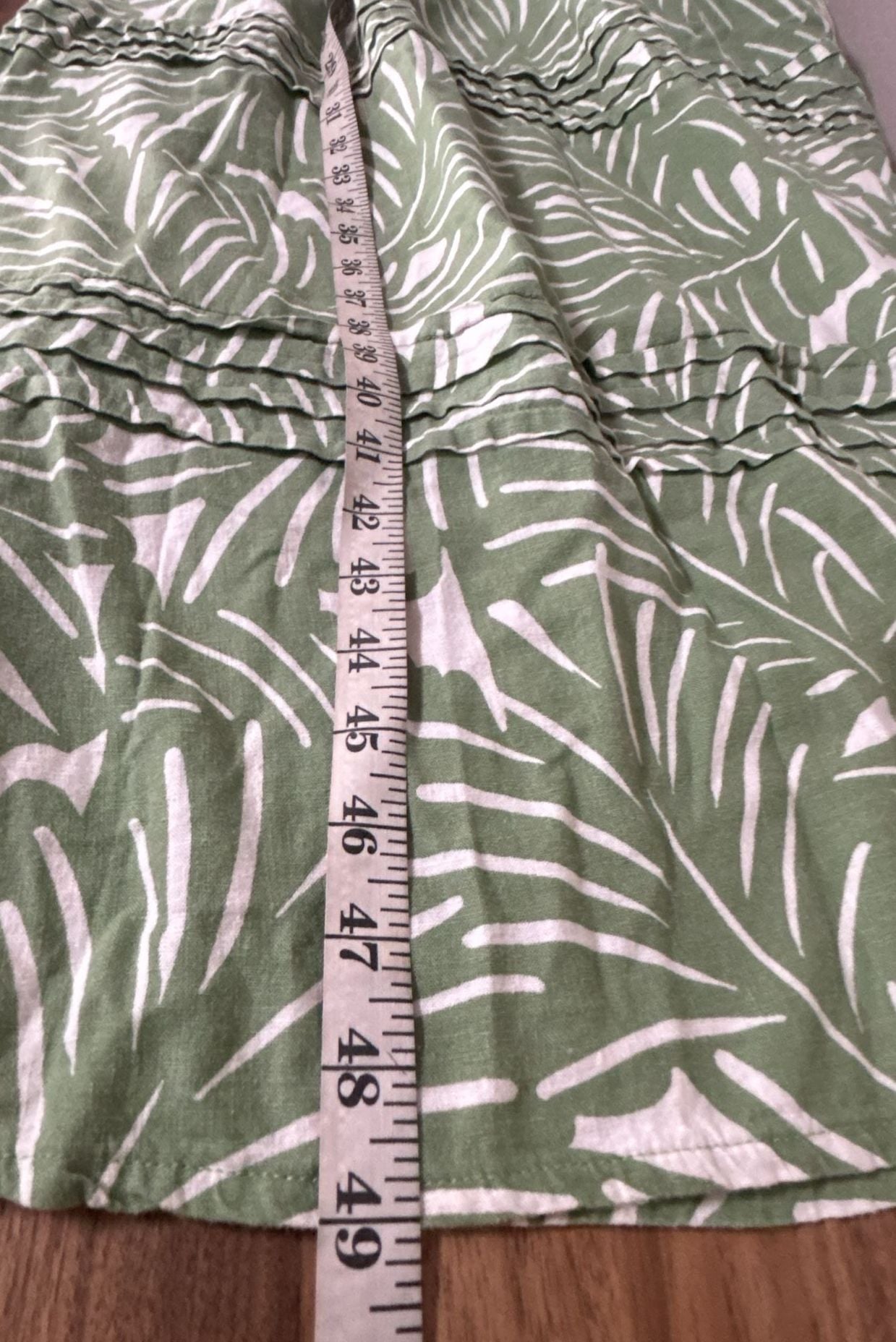 Nicole Miller New York Midi Dress Size L Green Leaf Print Smocked 11