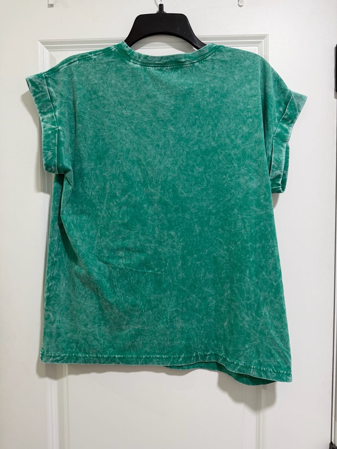 Zenana acid wash Pocket T-Shirt Green Cuffed Sleeve Tee size small 6