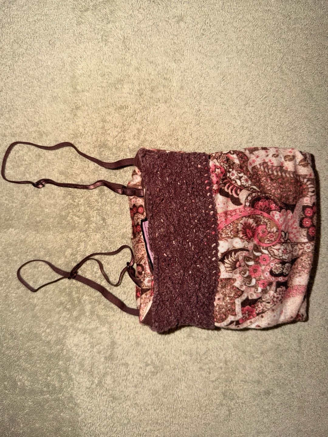 La Kitty Camisole Tank Top Brown Pink Paisley Trim Vintage Y2k 9