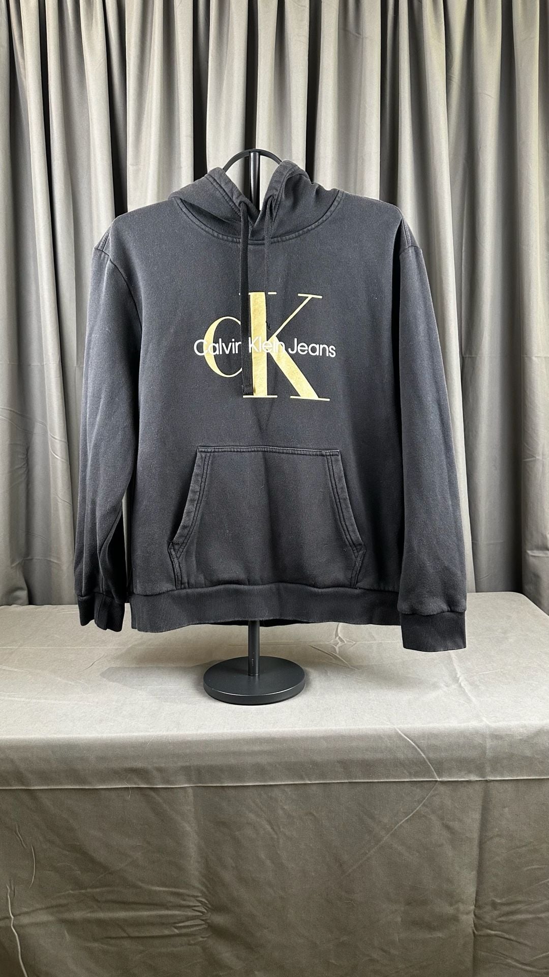 Calvin Klein Jeans Monogram Hoodie Size L Black Gold Logo 2