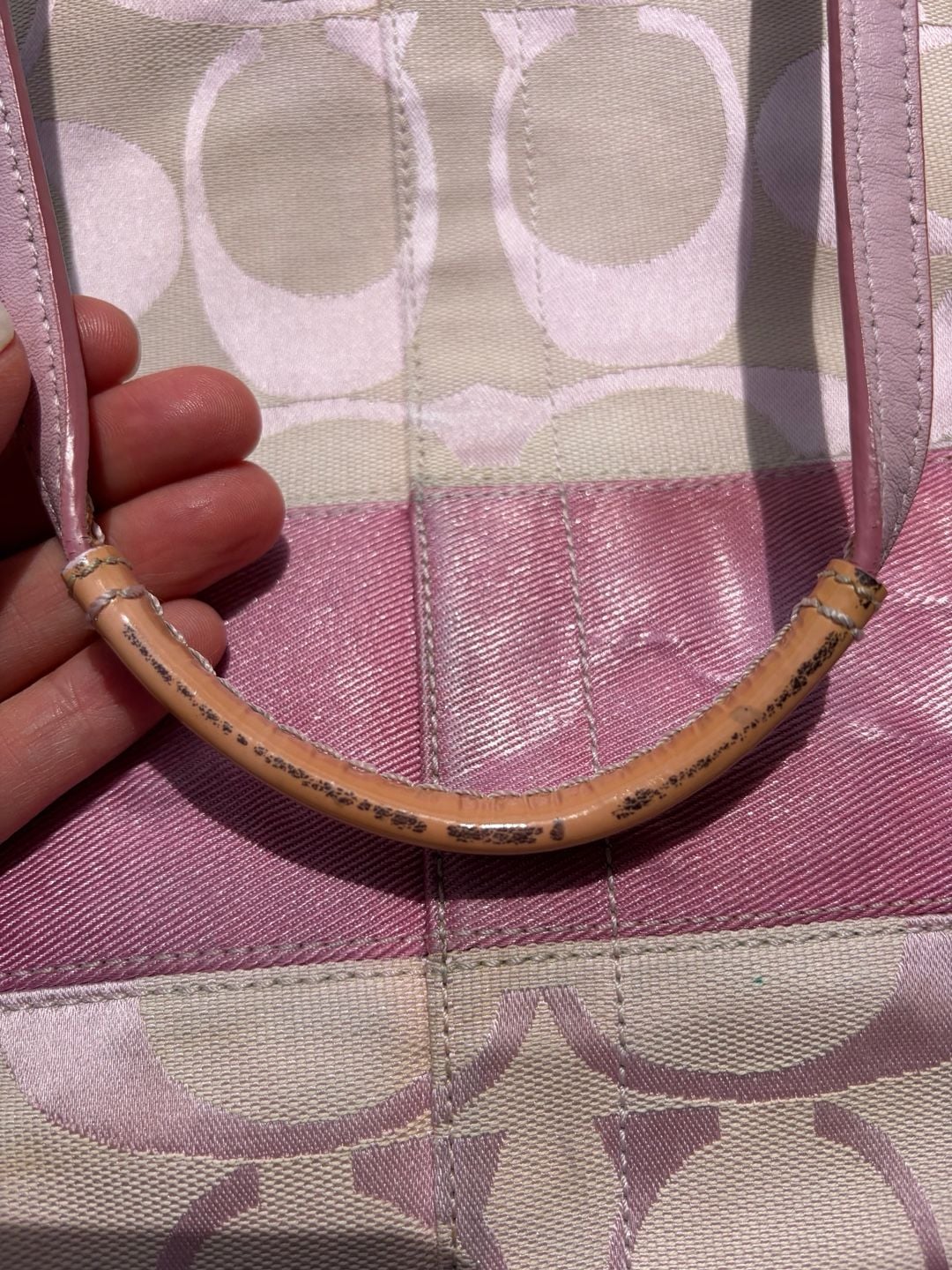 Coach Signature C Stripe F13548 Pink Tan Canvas Tote Shoulder bag y2k 2000’s 9