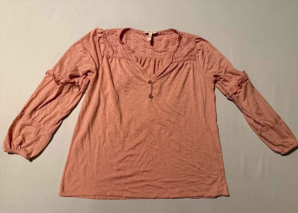 Matilda Jane Women’s Pink Eyelet Peasant Blouse Size Medium 2